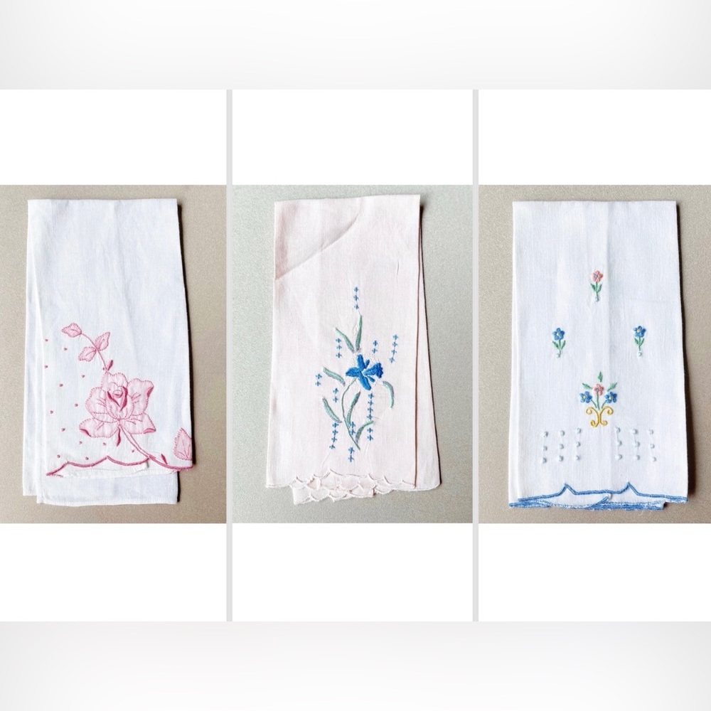 3 Vintage Floral Handkerchiefs
